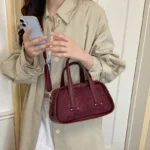 Retro Crocodile Textured Mini Boston Handbags For Women Dual Straps Commuter Shoulder - Image 3
