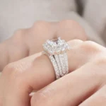 Newshe 2Pcs 925 Silver Wedding Rings Set for Women Halo Princess Cut White Cubic - Image 4