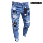 new White Embroidery Jeans Men Cotton Stretchy Ripped Skinny Jeans High Quality Hip - Image 6