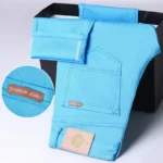 2026 96% Cotton Elastic Lake Blue Jeans Men's Spring Slim Straight Denim