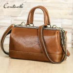 CONTACT'S Genuine Leather Shoulder Bags for Women Luxury Designer Doctor Bags
