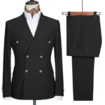 Double-breasted suit for formal occasions, gold buttons, men's outfit