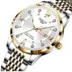 Top Brand Men Watch Solid Strap BusinessDouble Calendar Chinese English