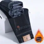 Winter Warm Fleece Jeans Men's Thick Thermal Casual Straight Denim Pants New Clothing - Image 2