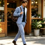 Men's Linen Stand Collar Suit 2-Piece Blazer & Pants Set Slim Fit Business Casual - Image 3