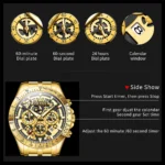 OLEVS Lxuxry Brand Gold Men's Watches Full Skeleton Stainless Steel Chronograph - Image 4