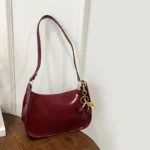 Women's PU Leather Handbag Versatile Fashion Solid Color Cherry Pendant Shoulder - Image 3