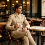 Men's Double Breasted Stand Collor Suit 2 Pieces Blazer Pants Set Slim Fit Business - Image 6