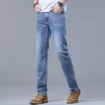 Spring Men's Light Blue Slim Jeans Stylish Casual Stretch Fabric DenimGray - Image 4