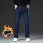 Winter Warm Fleece Jeans Men's Thick Thermal Casual Straight Denim Pants New Clothing - Image 3