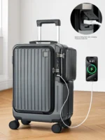 20 Inch Multifunctional Front opening Luggage Laptop Travel Suitcase Boarding Box - Image 3