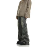 Men Jeans Denim Flare Pants Floor Length Pant Splice High Waist Irregularity Loose - Image 2