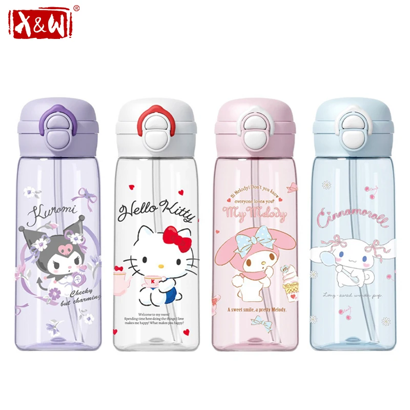 kf-Sb8008b16447545ad99edd2274a723679x X&W 500ml Sanrio Pop-up Straw Cup Cartoon Kuromi Hello Kitty Plastic - Image 1