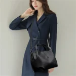 Women Soft Leather Top-Handle Bags Luxury Designer Handbag Solid Color Ladies - Image 3