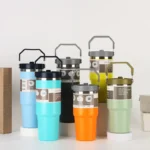 600ML/890ML Stainless Steel Thermos Cup with Straw Car Coffee Mug Sports