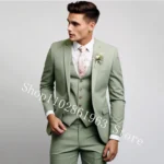 3 Pieces Male Suits Green Elegant Wedding Suits For Men Formal Best Men Blazer Slim Fit