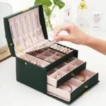 1pcs Multi Functional Three Layer Leather Drawer Style Jewelry