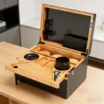 Handmade Bamboo Storage Box with Lock-Movable Tray Candy Tea Cigarettes Cut Tobacco