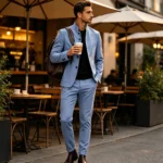 Men's Linen Stand Collar Suit 2-Piece Blazer & Pants Set Slim Fit Business Casual - Image 2