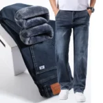 Men's Winter Fleece Thicken Lightweight Business Straight Leg Jeans