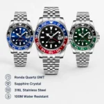 CORGEUT 40mm Quartz GMT Watch Men Ronda 515 Movement