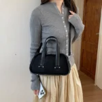 Retro Crocodile Textured Mini Boston Handbags For Women Dual Straps Commuter Shoulder - Image 6