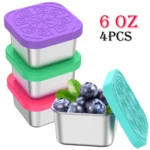4Pcs 2/6oz Snack Container Stainless Steel Salad Box with Silicone Lids