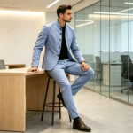 Men's Linen Stand Collar Suit 2-Piece Blazer & Pants Set Slim Fit Business Casual - Image 6