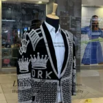 Shiny Luxury Crystal Diamond Men Suits 2 Pieces Sets Wedding Groom Tuxedo Glitter Male