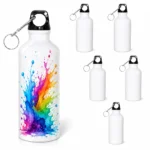 6Pcs 600ml Blank Aluminum Water Bottles Portable Carabiner Sports Water