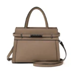 Minimalist Litchi Grain Cow Leather Tote Bag Ladies Metal Decor Top Handle - Image 3