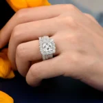 Newshe 2Pcs 925 Silver Wedding Rings Set for Women Halo Princess Cut White Cubic - Image 3