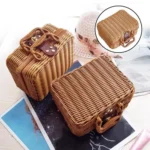 1 Pcs Rattan Baskets Picnic Storage Basket Wicker Suitcase With Hand Gift Box - Image 6