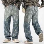 OUSSYU Brand Berkeley Lightning Pattern Baggy Men's Jeans Wide Leg Washed - Image 2