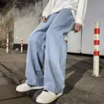 Spring Autumn Men Baggy Jeans Oversize Straight Loose Casual Denim Trousers Solid