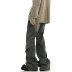 Men Jeans Denim Flare Pants Floor Length Pant Splice High Waist Irregularity Loose - Image 3