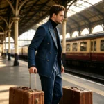 New Fashion Denim Men's Suit Classic Double Breasted Peak Lapel Slim Fit 2 Pieces - Image 4