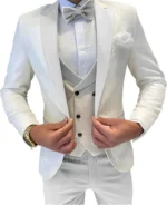 Fashion Jacquard Men's Formal Groom Suits 3 Pieces Men Suits Peak Lapel Single - Image 2