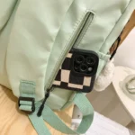 Solid Nylon Backpack, Cute Simple School Bag with Multi Pockets & Pendant - Image 6