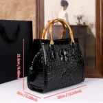 2025 New Crocodile-Patterned Middle-Aged Mom Bag, Genuine Bamboo Joint Handle - Image 3