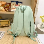 Solid Nylon Backpack, Cute Simple School Bag with Multi Pockets & Pendant - Image 4