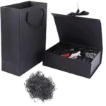 3pcs Black Magnetic Gift Box with Lid Ribbons Paper Bags Shredded