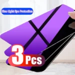 3PCS Anti Blue-ray Tempered Glass For iPhone 16E 15 14 13 12 11 16 Pro Max Mini X