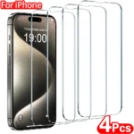 4Pcs Tempered Glass For iPhone 16 15 14 13 12 11 Pro Max Screen Protector
