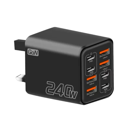 240W GaN 8 Ports Fast Charger UK Plug 4Type‑C PD +4USB‑A Multi Port Wall Charger