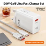 120W USB Fast Charger UK Plug Power Wall Charger Adapter + 6A 1M USB‑A