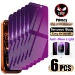 6 Pcs Anti Blue Light Privacy Tempered Glass Screen Protector for iPhone 17/16/15/14/13/12/11